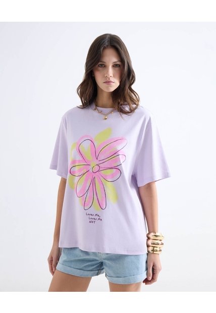 Camiseta Oversize Estampada  Para Mujer Lila Seven Seven