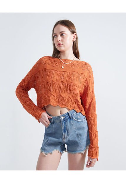 Saco Para Mujer Cuello Redondo Color Naranja Marca Seven Seven #28330642