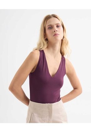 Camiseta Para Mujer Manga Sisa Cuello V Color Vino Marca Seven Seven #28096267