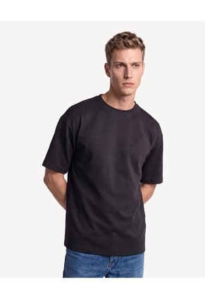 Camiseta Pesada Cortes Frontales Para Hombre Negro Seven Seven
