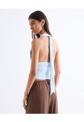 Top Halter Con Drapeado Fruncido Para Mujer Celeste Seven Seven