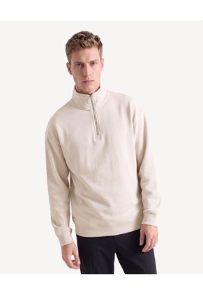 Buzo Relaxed Halfzipper Texturizado  Para Hombre Taupe Seven Seven
