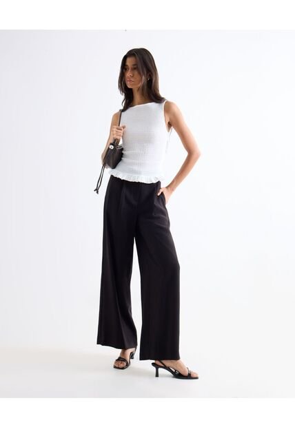 Pantalón Tiro Alto Con Prenses  Para Mujer Negro Seven Seven