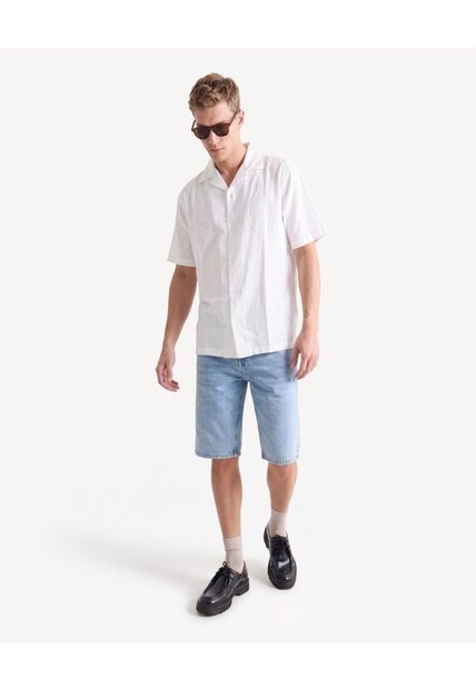 Camisa Resort Con Textura  Para Hombre Marfil Seven Seven