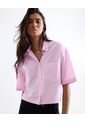 Camisa Cropped Rayas Manga Corta  Para Mujer Rosado Seven Seven de Seven Seven