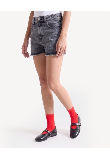 Short Denim Con Rotos Y Desgaste  Para Mujer Negro Seven Seven
