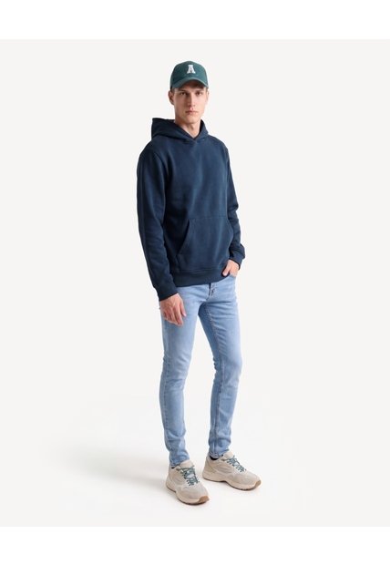 Buzo Hoodie Pesado Bolsillo Canguro  Para Hombre Azul Seven Seven