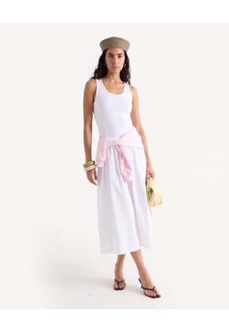 Vestido Rib Con Falda Popelina  Para Mujer Crudo Seven Seven Seven Seven