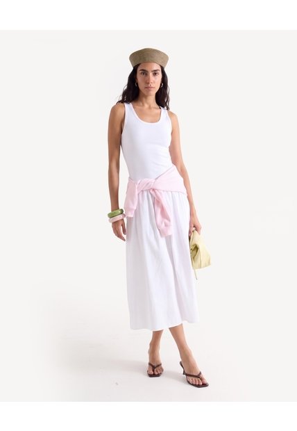 Vestido Rib Con Falda Popelina  Para Mujer Crudo Seven Seven