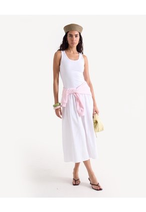 Vestido Rib Con Falda Popelina Para Mujer Crudo Seven Seven
