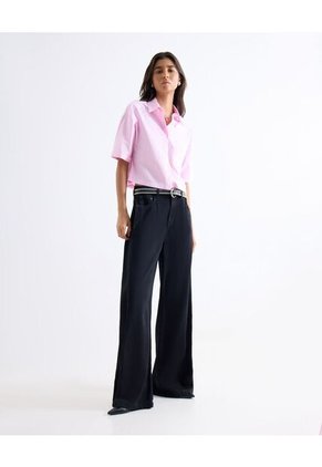 Camisa Cropped Rayas Manga Corta  Para Mujer Rosado Seven Seven