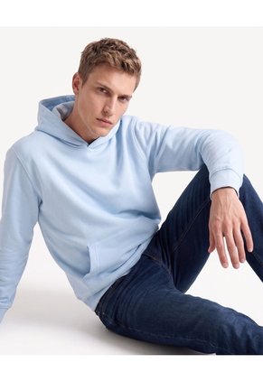 Buzo Hoodie Pesado Bolsillo Canguro Para Hombre Celeste Seven Seven