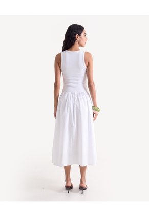 Vestido Rib Con Falda Popelina Para Mujer Crudo Seven Seven