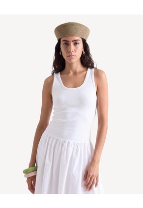 Vestido Rib Con Falda Popelina Para Mujer Crudo Seven Seven