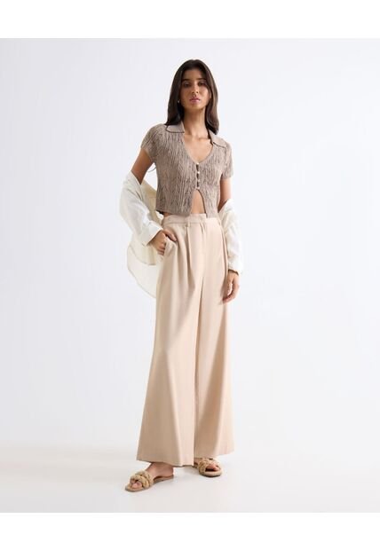 Pantalón Sastrero Encauchado  Para Mujer Beige Seven Seven