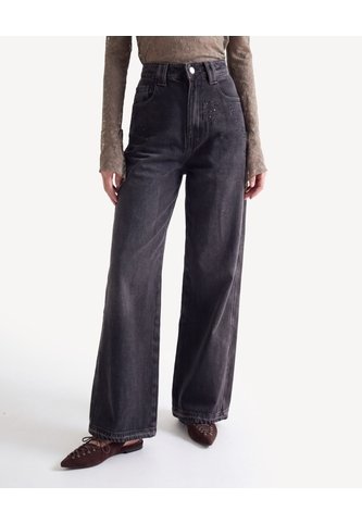 Jean Wide Leg Ruedo Desbaratado  Para Mujer Negro Seven Seven Seven Seven