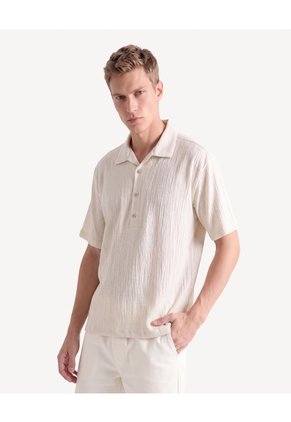 Camisa Resort Textura Rústica  Para Hombre Arena Seven Seven