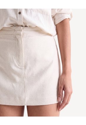 Skort Lino Bolsillos De Ribete  Para Mujer Beige Seven Seven