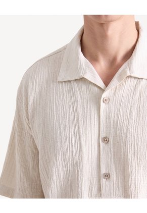 Camisa Resort Textura Rústica  Para Hombre Arena Seven Seven