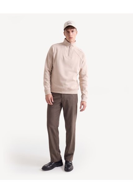 Buzo Boxy Cuello Alto Halfzipper  Para Hombre Beige Seven Seven