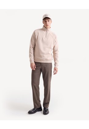 Buzo Boxy Cuello Alto Halfzipper Para Hombre Beige Seven Seven