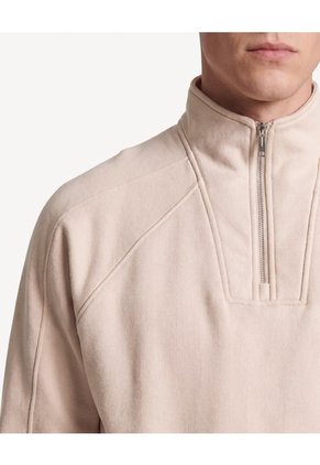 Buzo Boxy Cuello Alto Halfzipper Para Hombre Beige Seven Seven