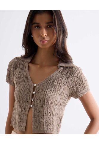 Camiseta Cuello V Corta  Para Mujer Taupe Seven Seven Seven Seven