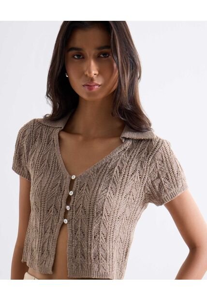 Camiseta Cuello V Corta  Para Mujer Taupe Seven Seven