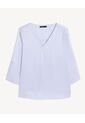 Blusa Cuello V Mangas Ajustables  Para Mujer Café Seven Seven de Seven Seven