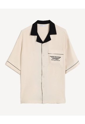Camisa Boxy Estampada Para Hombre Beige Seven Seven