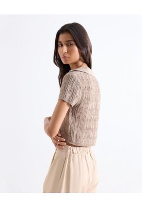Camiseta Cuello V Corta Para Mujer Taupe Seven Seven