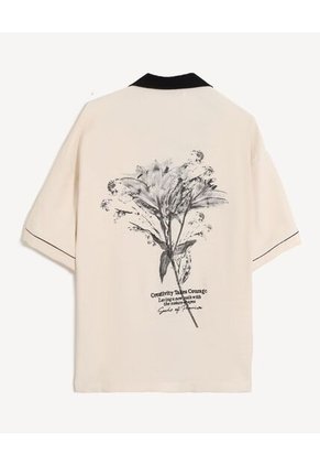 Camisa Boxy Estampada Para Hombre Beige Seven Seven