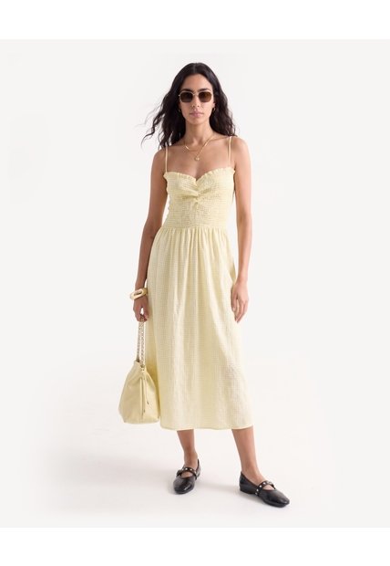 Vestido Midi Vichy Con Tiras  Para Mujer Amarillo Seven Seven