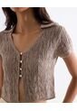 Camiseta Cuello V Corta  Para Mujer Taupe Seven Seven de Seven Seven