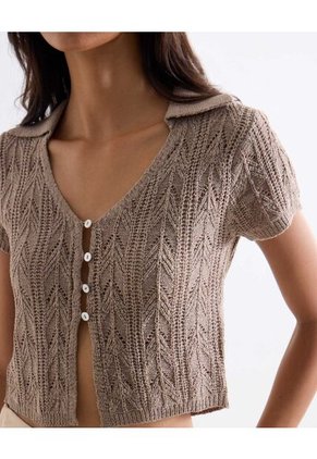 Camiseta Cuello V Corta Para Mujer Taupe Seven Seven