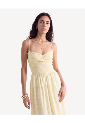 Vestido Midi Vichy Con Tiras  Para Mujer Amarillo Seven Seven