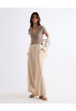 Camiseta Cuello V Corta Para Mujer Taupe Seven Seven