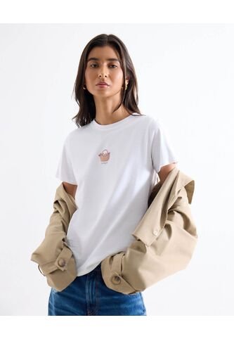 Camiseta Cuello Redondo Gráfico Frontal  Para Mujer Blanco Seven Seven Seven Seven