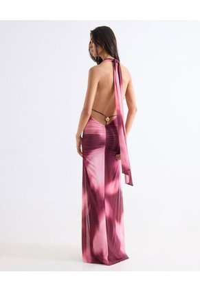 Vestido Estampado Drapeado Para Mujer Rosado Seven Seven