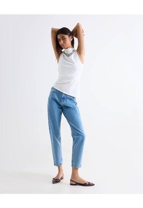 Camiseta Cuello Alto Con Torsión  Para Mujer Blanco Seven Seven