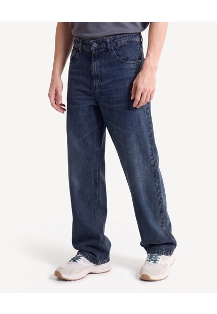 Jean Loose Rígido Tiro Medio  Para Hombre Azul Seven Seven