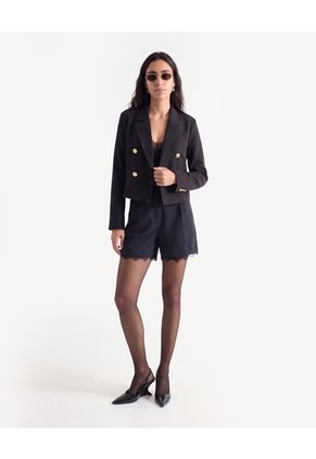 Short Sastrero Con Encaje  Para Mujer Negro Seven Seven