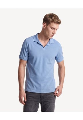 Polo Cuello Abierto Tejido Pesado  Para Hombre Azul Seven Seven
