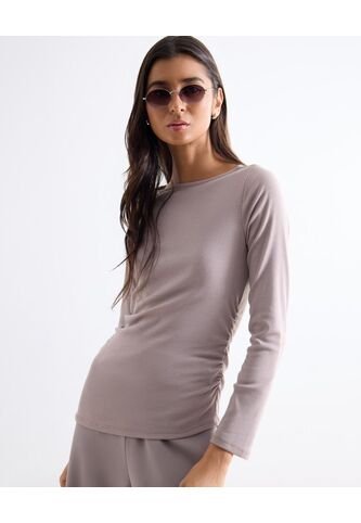 Camiseta Cuello Redondo Manga Larga  Para Mujer Taupe Seven Seven Seven Seven