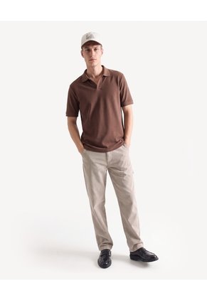 Polo Cuello Abierto Tejido Pesado Para Hombre Café Seven Seven