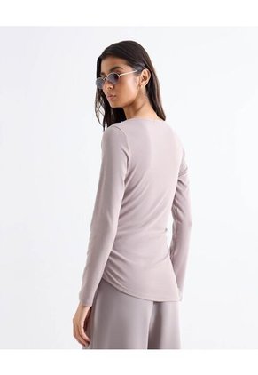Camiseta Cuello Redondo Manga Larga  Para Mujer Taupe Seven Seven