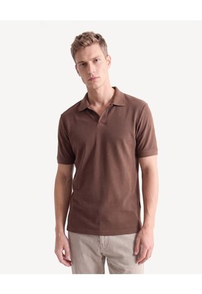 Polo Cuello Abierto Tejido Pesado Para Hombre Café Seven Seven