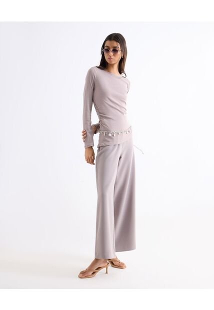 Pantalón Wide Leg Tiro Alto  Para Mujer Marfil Seven Seven