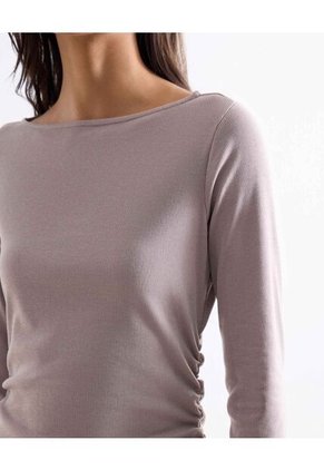Camiseta Cuello Redondo Manga Larga  Para Mujer Taupe Seven Seven