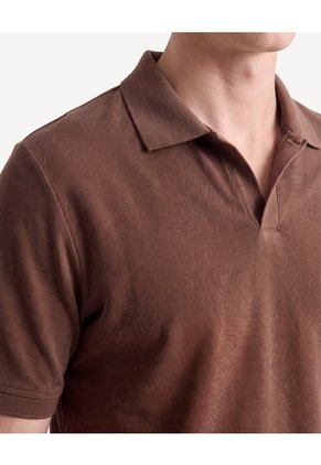 Polo Cuello Abierto Tejido Pesado Para Hombre Café Seven Seven
